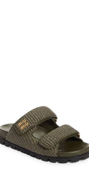 Miu Miu Raffia Double Band Slide Sandal .